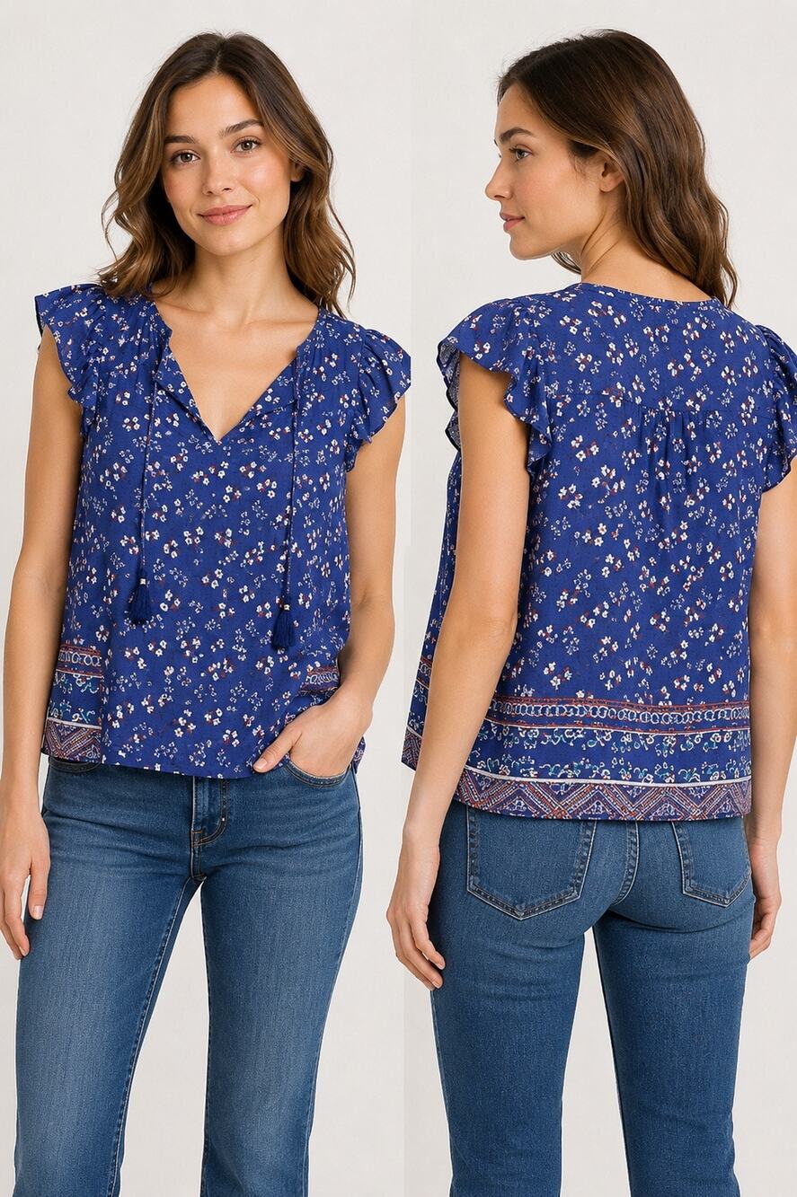Beltaine Carly Floral Print Chiffon Blouse | Navy | Size XS | NWT